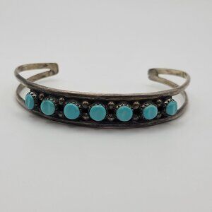 Vtg Native American Silver Turquoise Cuff Bracelet Signed Eugene Livingston EL